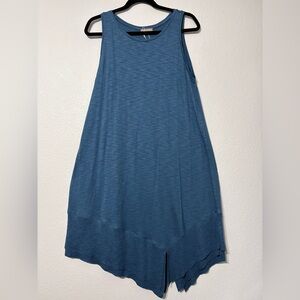Lilla P Blue Knit Tank Dress with Asymmetrical Hem and Slit. Soft Pima Cotton.